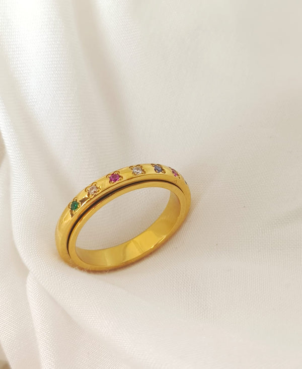 Gold Plated Multi Color Moveable Double Ring | Stainless Steel
