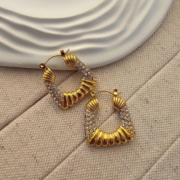 Square shape gold plated zircon Hoop earrings | Water Proof