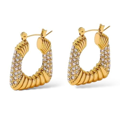 Square shape gold plated zircon Hoop earrings | Water Proof