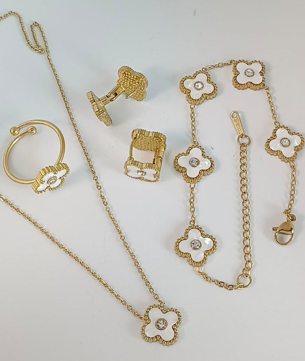 Stainless Steel 4 Pieces White Color Clover Combo Set | Water resistant