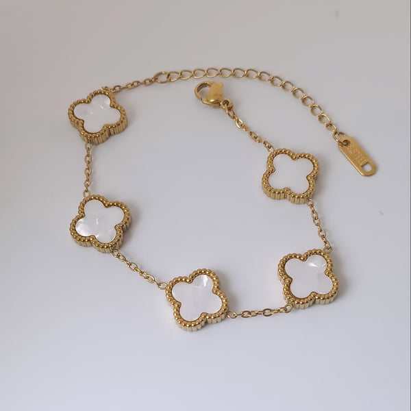 Clover White Bracelet Reversible | Water Proof | Stainless Steel