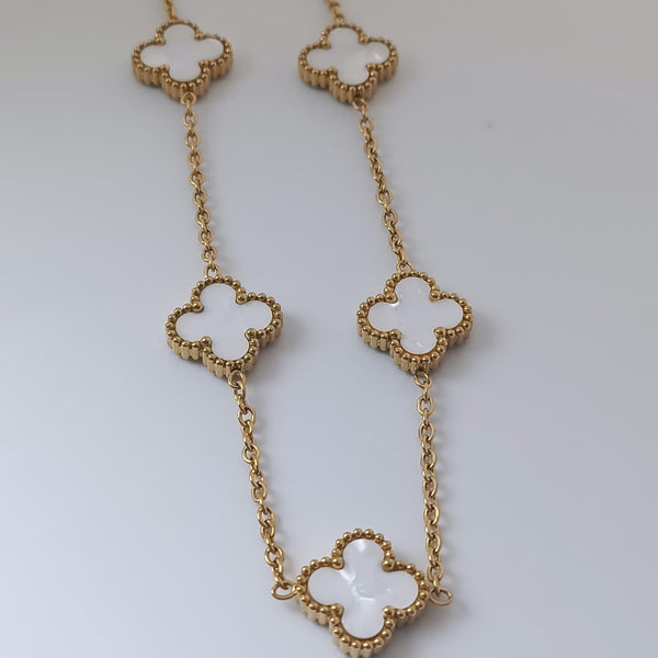 4 Leaf Clover Stainless Steel Reversible Necklace (White)