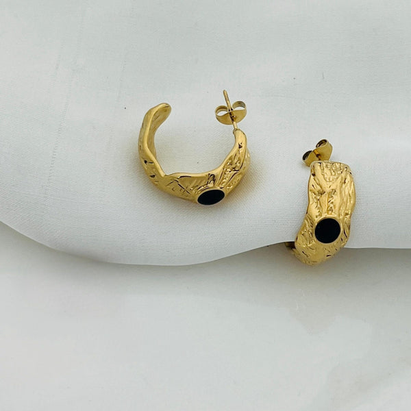 18k Gold Plated Black Dot Hoop Earing | Water Proof