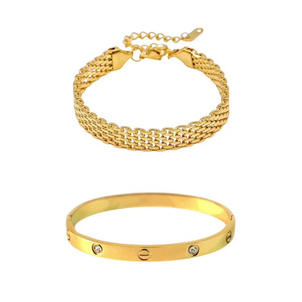 Cartier Love Bangle And Braided Bracelet Stack
