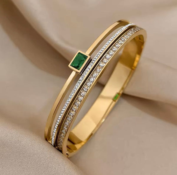Double Row Emerald Bangle