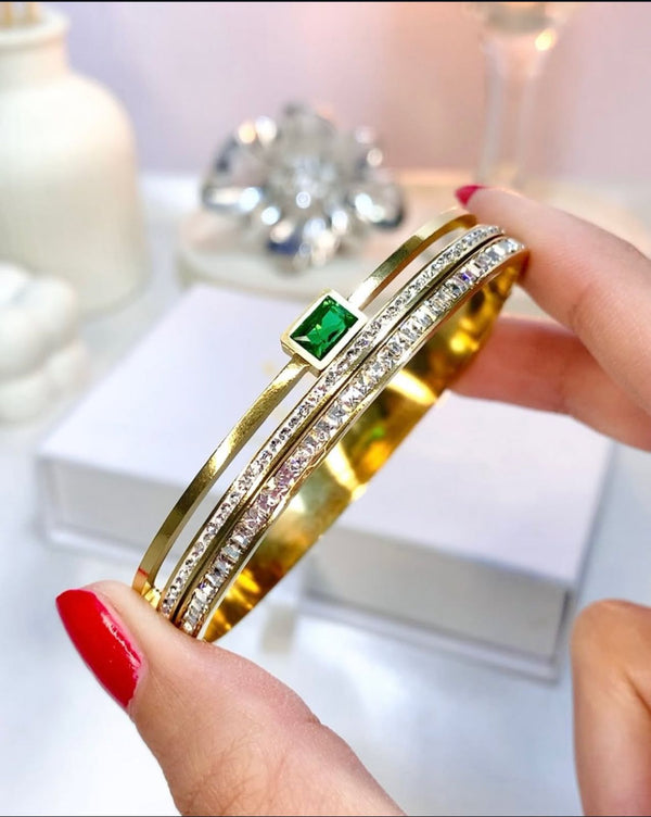 Double Row Emerald Bangle