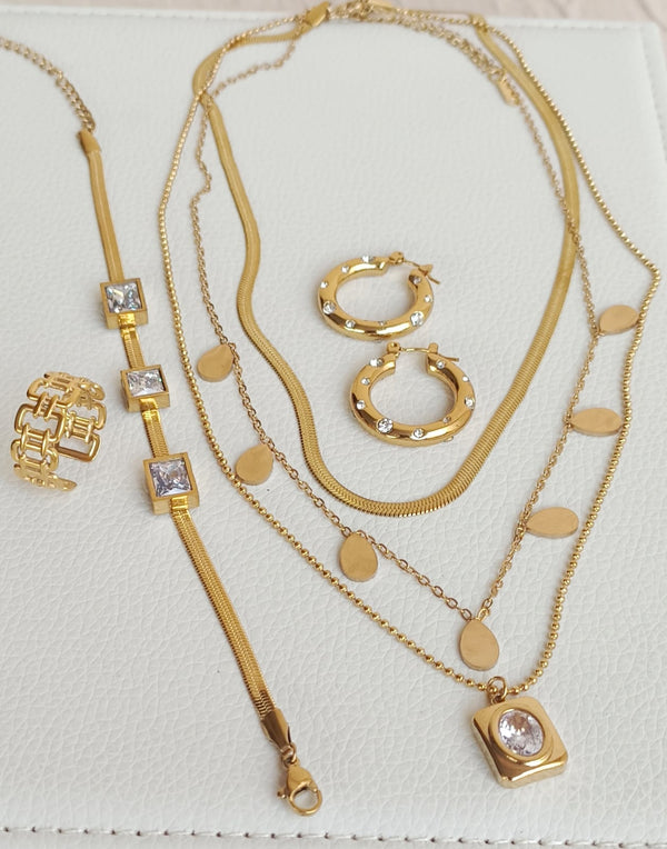 Luxury 3 layer white zircon necklace set (4 pcs) | Anti tarnish | Water proof