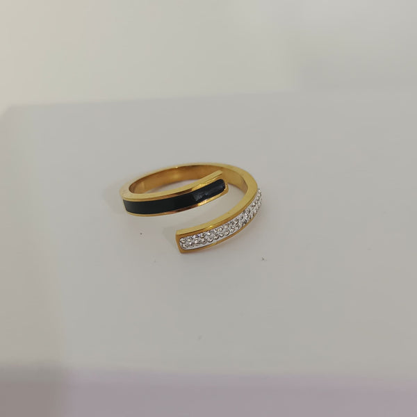 Twilight Duo Band | Black Enamel & Crystal Gold Ring
