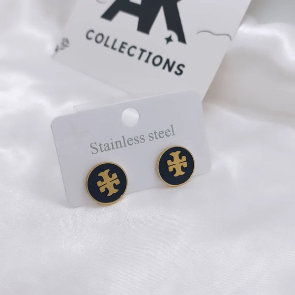 Stainless Steel Brand Inspired Black Stud Earrings