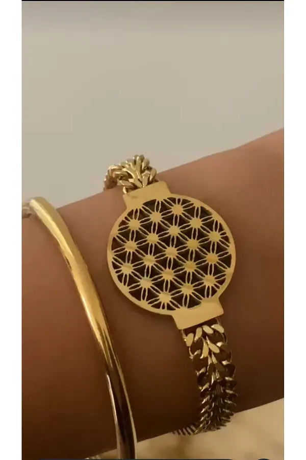 Stainless Steel 18kgold Plated Hollow Geometric Premium Bracelet