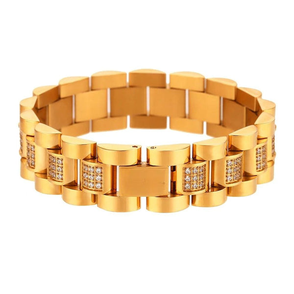 Inlaid Zircon Stainless Steel Bracelet - Water Proof & 18K Gold Plated