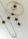 Stainless Steel 4 Piece Clover Set With Hand Cuff White and Black