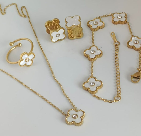 Stainless Steel 4 Pieces White Color Clover Combo Set | Water resistant