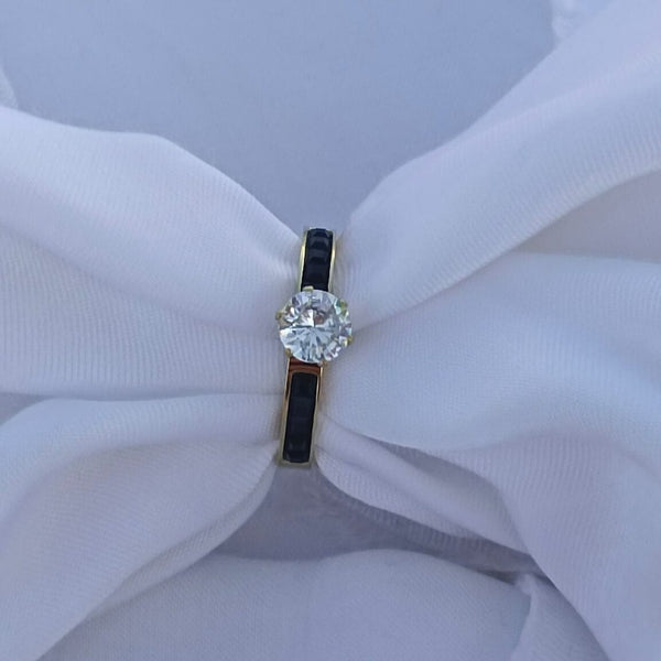 Black Stainless Steel Diamond Stone Ring | Water Proof