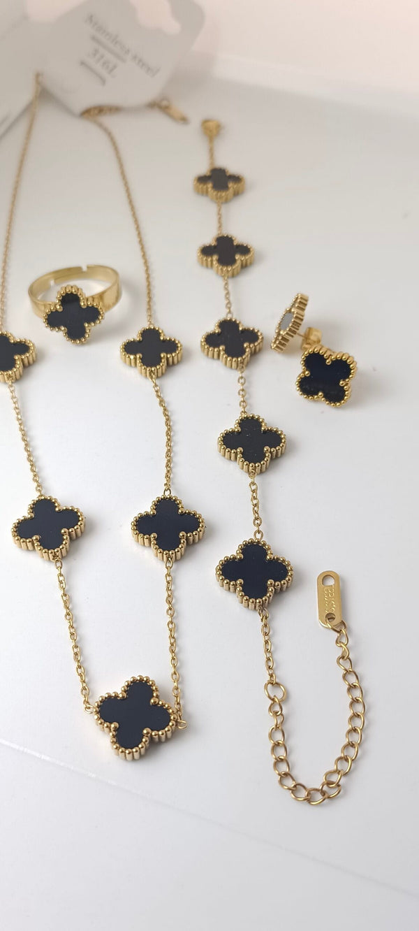Stainless Steel 4 Pieces Black Color Clover Combo Deal | Water resistant