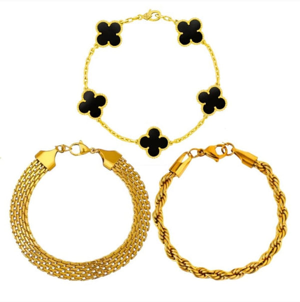 Braided + Clover + Twisted Bracelet Stack Set