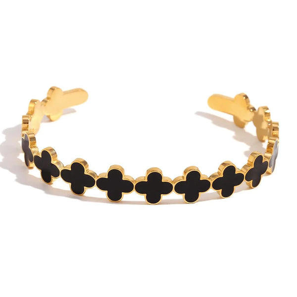 Clover Loop Open Cuff (Black) - Stainless Steel and Water Proof