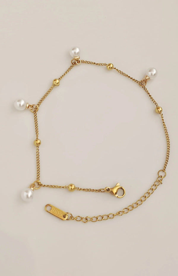 Pearl Gold Beads Anklet | Stainless Steel