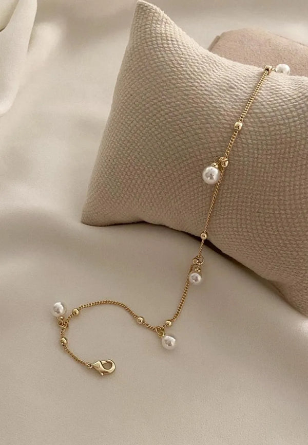 Pearl Gold Beads Anklet | Stainless Steel