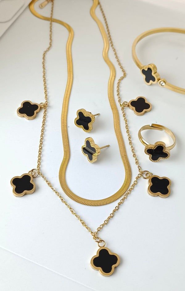 Stainless Steel 4 Pieces Black Color Clover Combo Deal