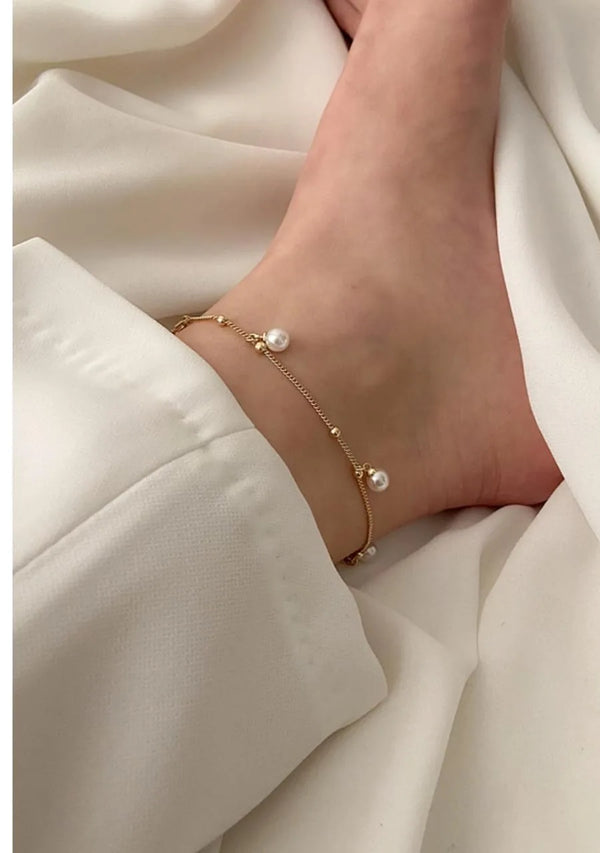 Pearl Gold Beads Anklet | Stainless Steel