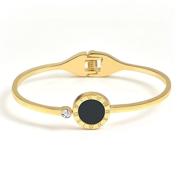 Stainless Steel Roman Numerals Bangle Bracelet Gold Open Cuff for Women