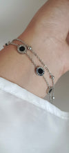 Silver Stainless Steel Double Layer Black Adjustable Chain Bracelet