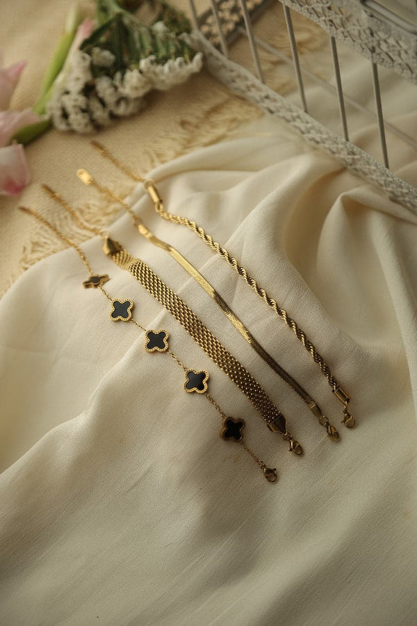 Braided + Clover + Twisted + Snake Bracelet Stack Set