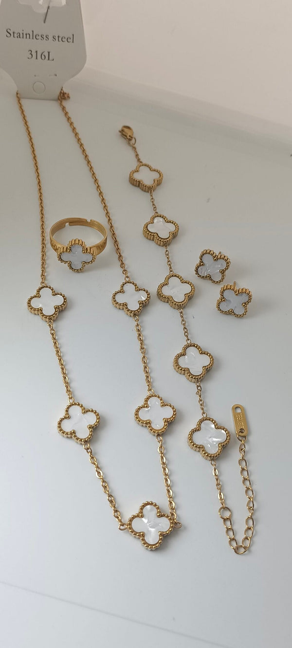 Stainless Steel 4 Pieces Black Color Clover Combo Deal | Water resistant