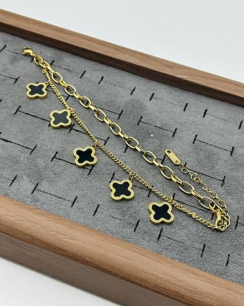 Premium Double Layer Clover Charms Stainless Steel Bracelet