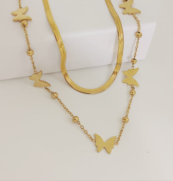 Double Layer Butterfly Charm Neckless | Stainless Steel