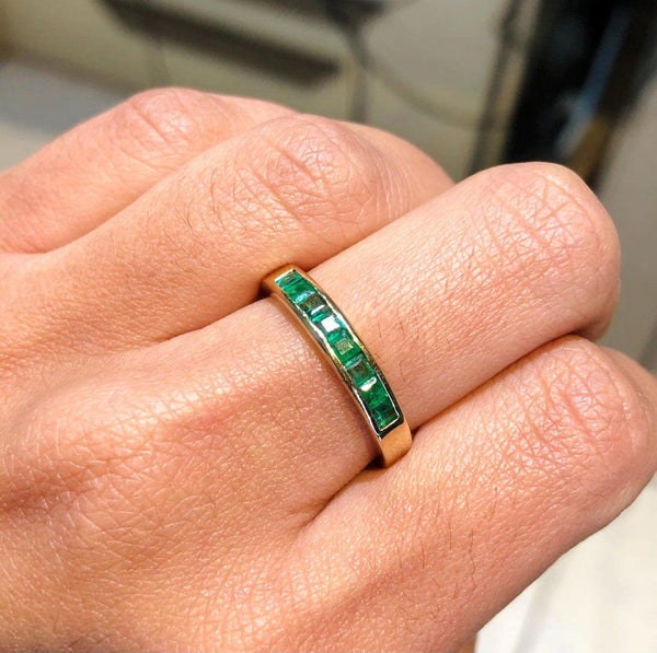 Natural Emerald Gold Band