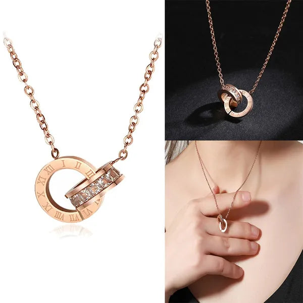 Roman Double Ring Rose Gold Stainless Steel Pendant