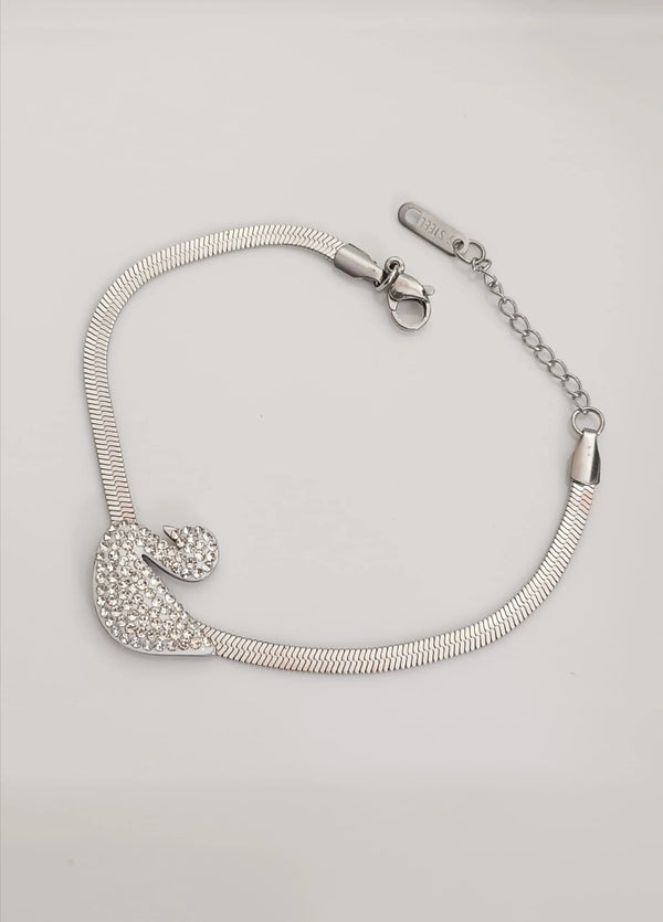 Premium Crystal Swan Snake Chain Bracelet | Stainless Steel