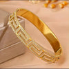 Greek Motif Zircon Bangle | Gold Plated & Stainless Steel