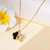 14K Gold Plated Dainty Black Rhinestone Clover Pendent