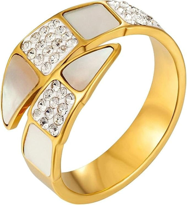 Snake Shape Cubic Zirconia Crystal Stainless Steel Ring