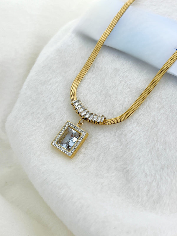 Luxury 18kgold PlatedZircon Stainless Steel Snake Chain Pendant Necklace