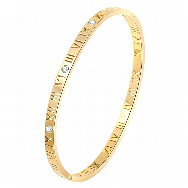18K Gold Plated Stainless Steel Roman Cubic Zirconia Bangle