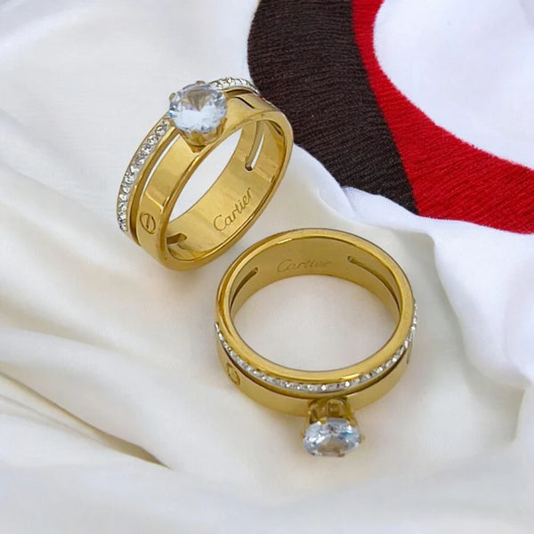 Stainless Steel Studded Ring With Brand logo