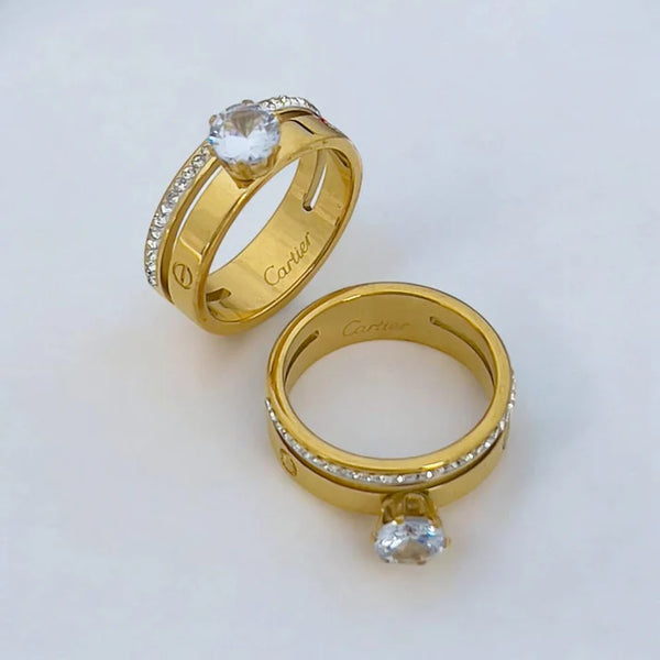 Stainless Steel Studded Ring With Brand logo