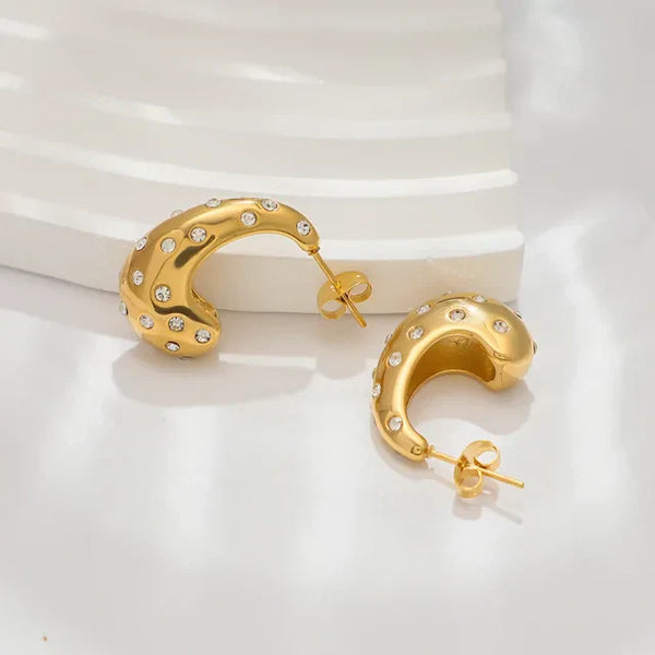 Sleek Studded 18k Gold Earrings