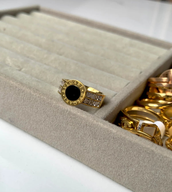 Classic Titanium Stainless Steel stone Studded Ring, Bvlgari Ring