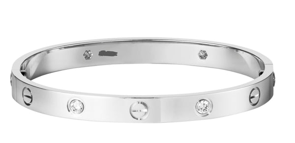 Stainless Steel Silver Crystal Bangle Open Cuff for Women/Love Cartier