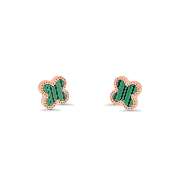 Trendy Green and Gold Four Leaf Clover Stud Earring