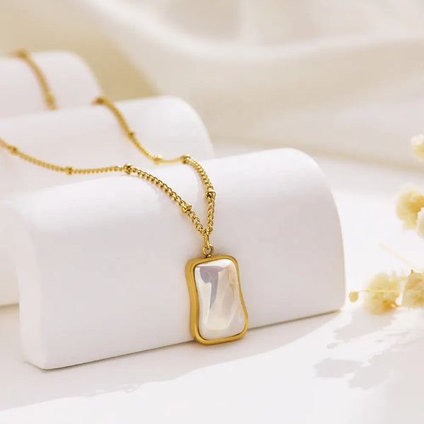 Stainless Steel Chain Square Irregular Pearl Necklace for women