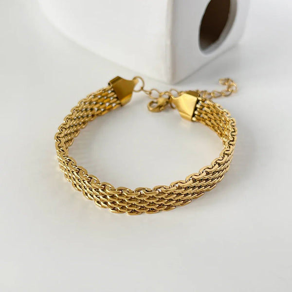 Stainless Steel 18k Gold Plated Braided Bracelet