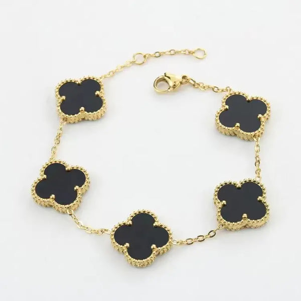 Luxury Stainless Steel Stone Studded Double Sided Clover Bracelet