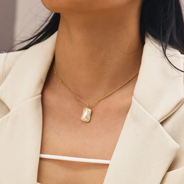 Stainless Steel Chain Square Irregular Pearl Necklace for women