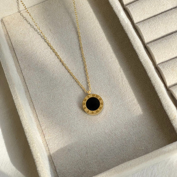 Black Round Roman Pendant